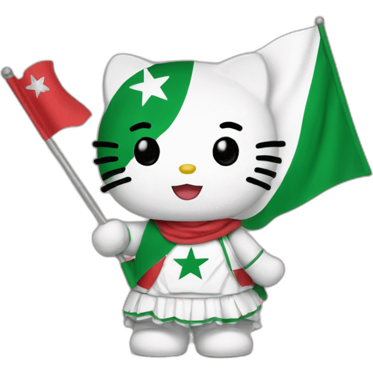 Hello kitty holding algeria flag emoji