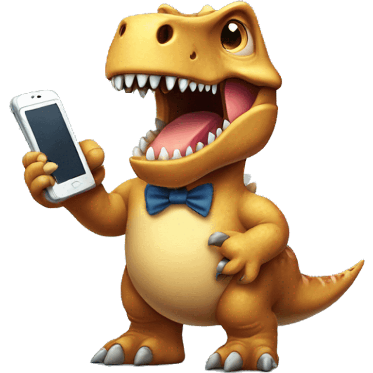 Old dinosaur holding old phone emoji