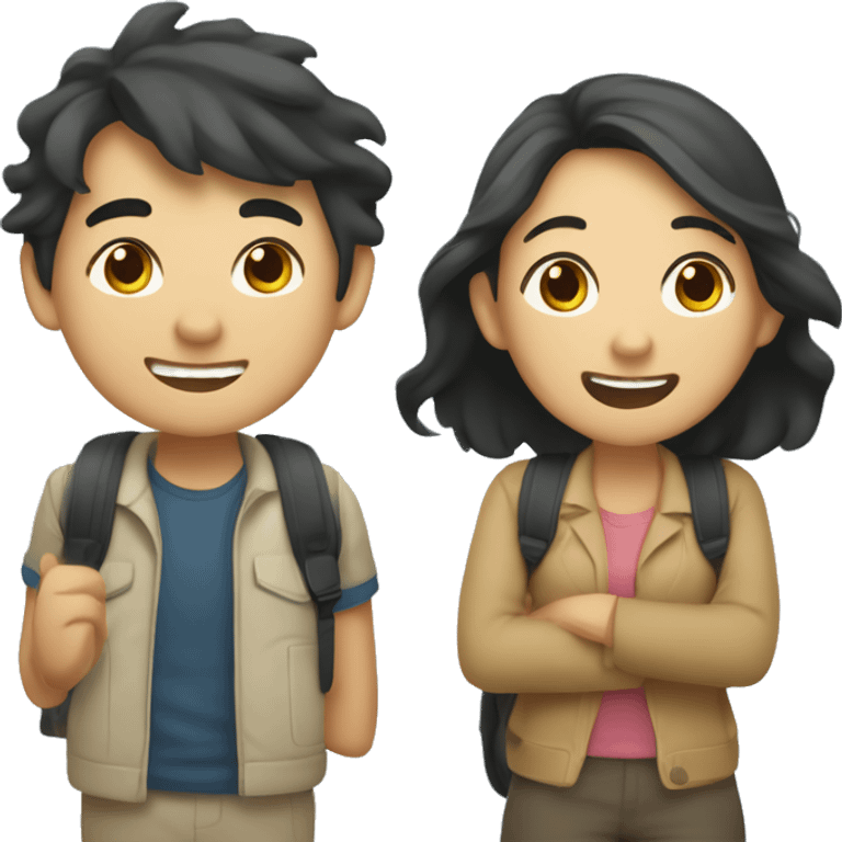 Cute Asian couple (girl with wavy long hair guy with short straight hair) excitedly traveling  emoji