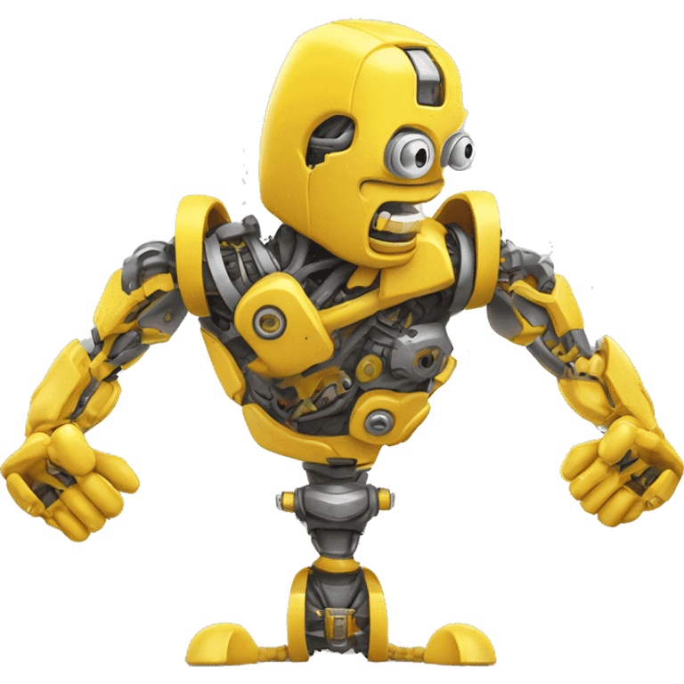 Flexing yellow mechanical cyborg bicep with shocks attached to arm emoji