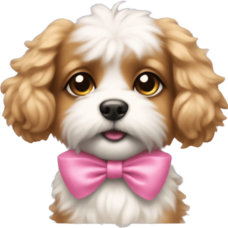 A tiny fluffy dog with a pink bow emoji