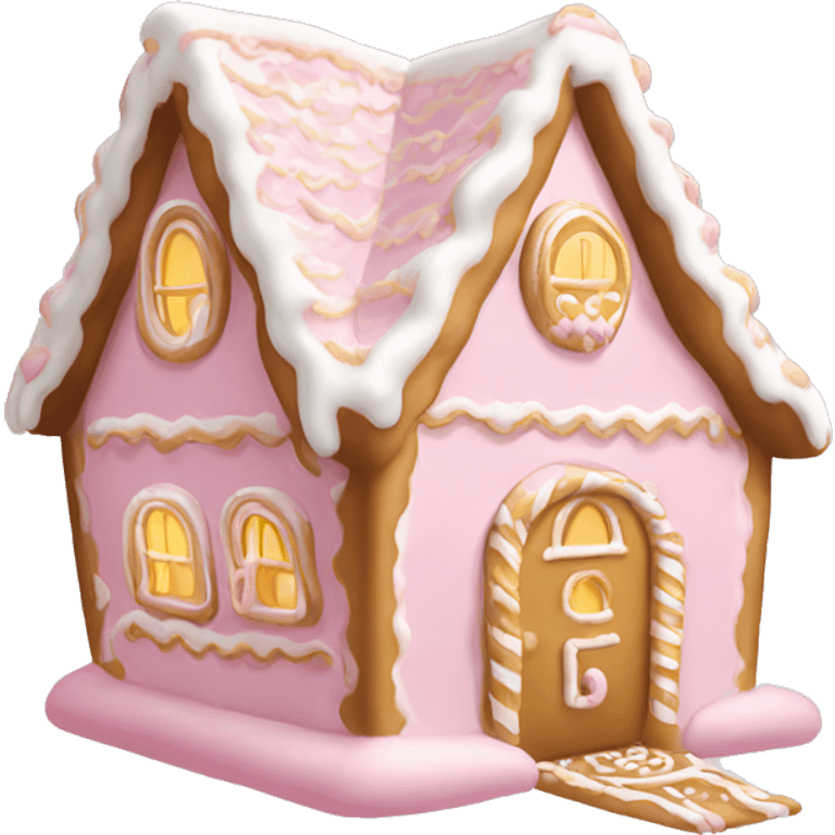 light pink and gold and white gingerbread house emoji