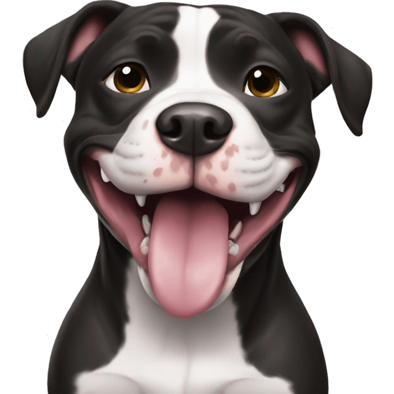 Silly, happy, black and white pitbull emoji