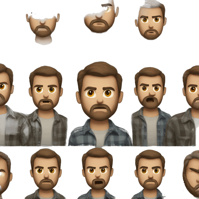 angry man with a beard and short scruffy medium brown hair wearing a flannel shirt emoji