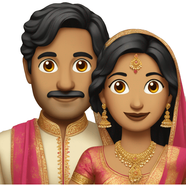 Indian wedding couple aged 50 with black hair no beard emoji