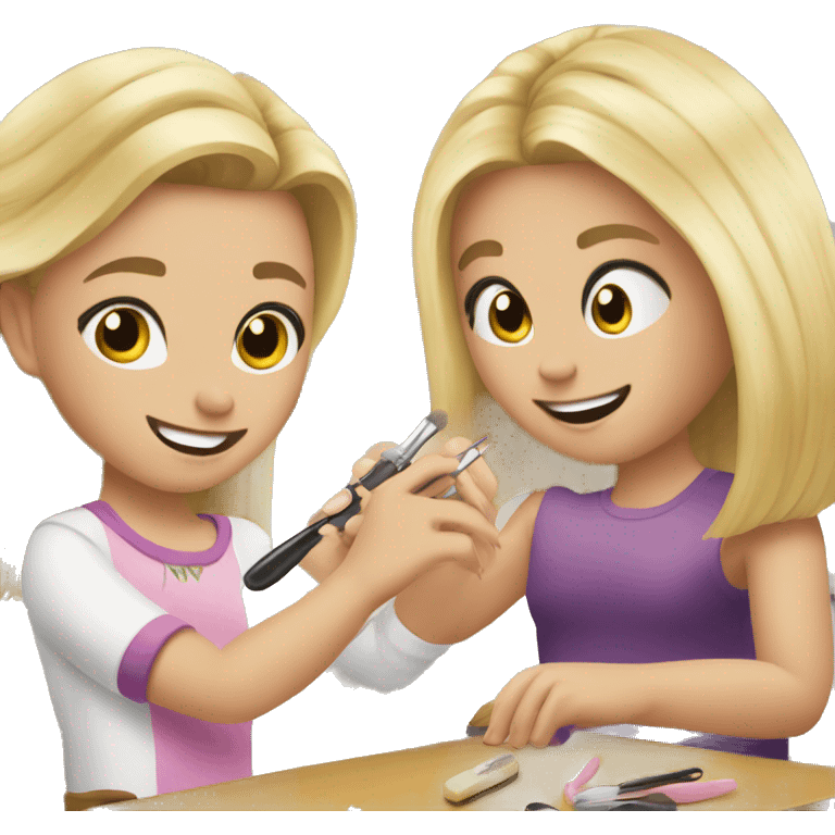 blonde daughter gives blonde dad a manicure emoji