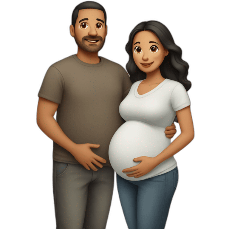 Latin pregnant wife and husband without facial hair emoji