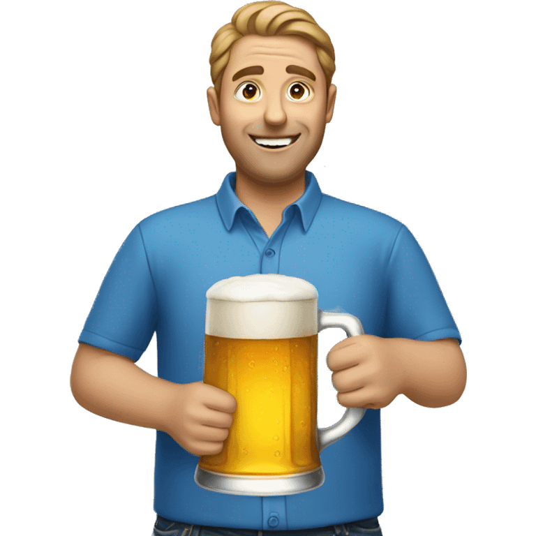 blue shirt portrait of man holding beer emoji