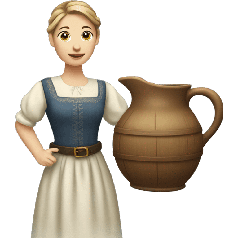 caucasian woman with brown pony tail wearing historic dress holding a pitcher emoji