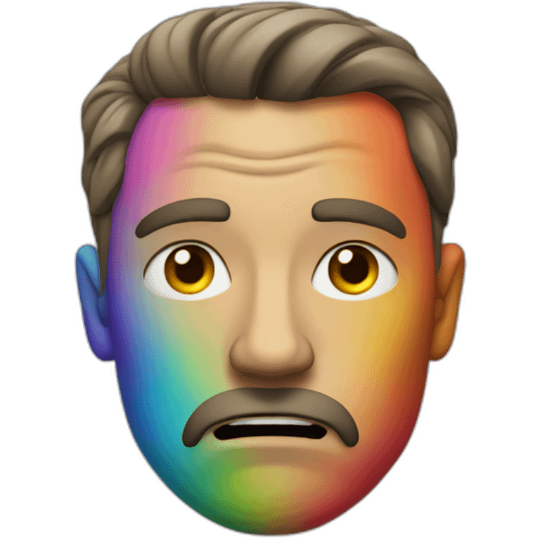 man's face with all the colors of the rainbow, the man looks angry and tired emoji