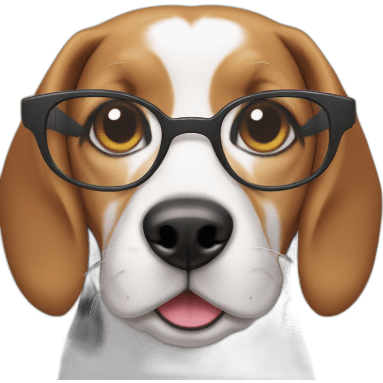 Intellectual happy beagle dog, glasses in her eyes emoji