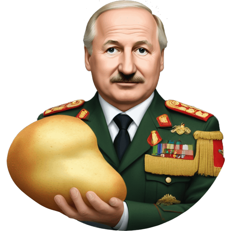 Photorealistic Belarus president Lukashenko with potato in right hand emoji