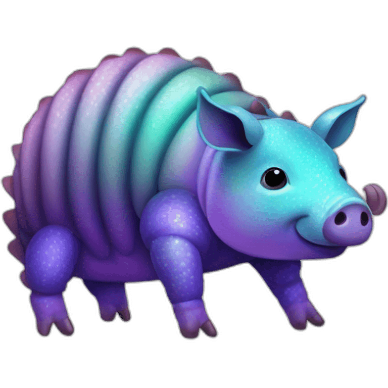 Iridescent spotted striped cyan purple gradient pig armadillo cow centipede insect with star markings star shaped spots emoji