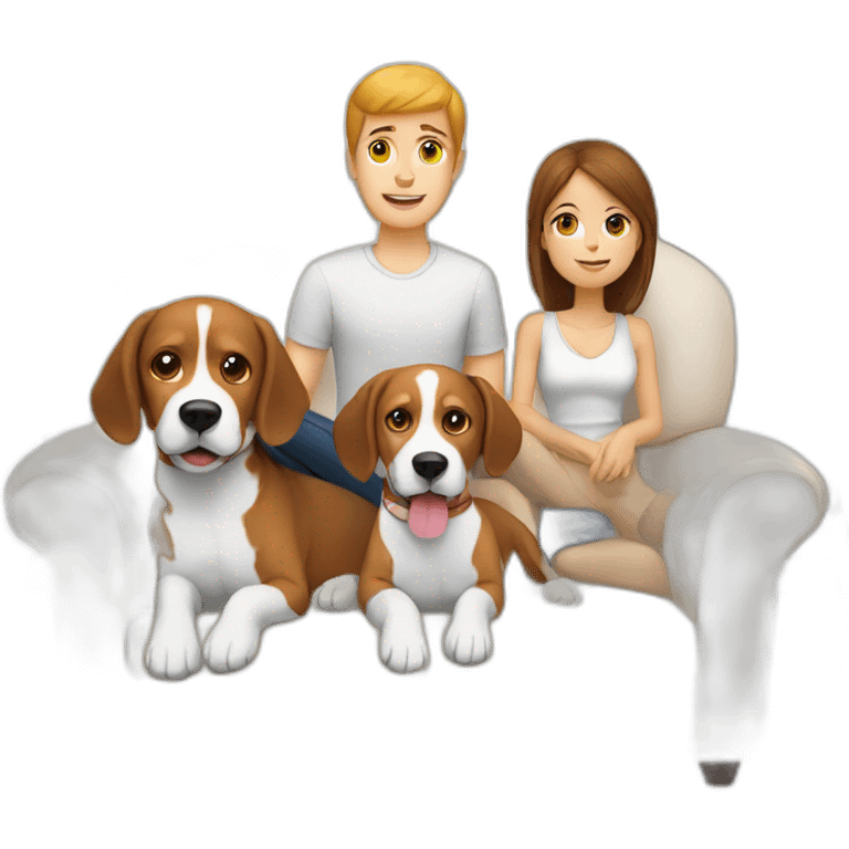 Brown hair White boy and girl and beagle Sit on couch emoji