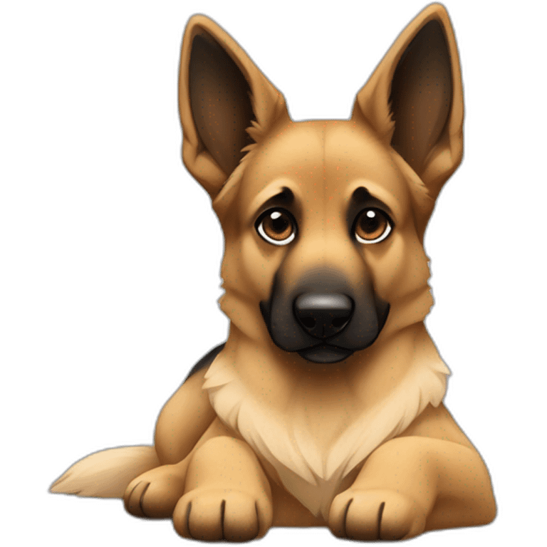 german-shepard-dog laying down with double coat fur and black ears emoji