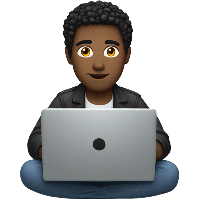 white man with black hair on his laptop emoji