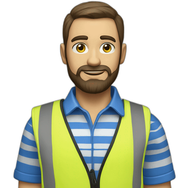 Ikea manager blue eyes beard blue stripes t-shirt and yellow security vest emoji