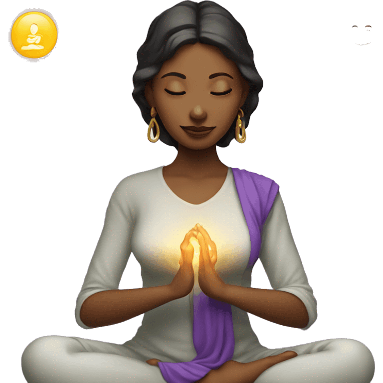 Light lady with 7 chakra symbols meditating mudra emoji