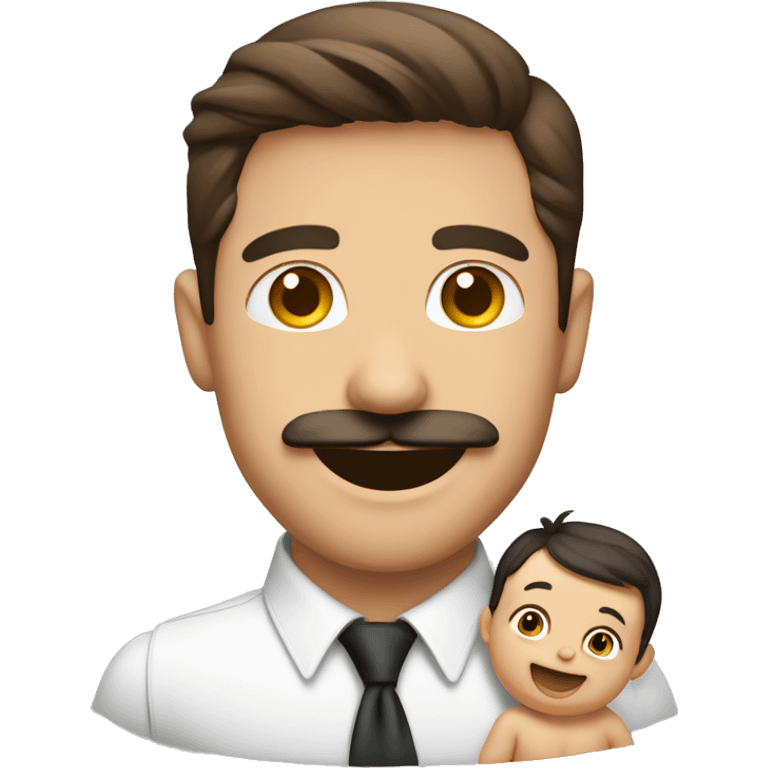 handsome smiling brunette man with mustache holding smiling infant emoji