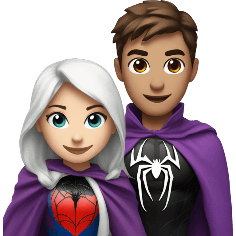 morrigan and spider-man with a heart between them emoji