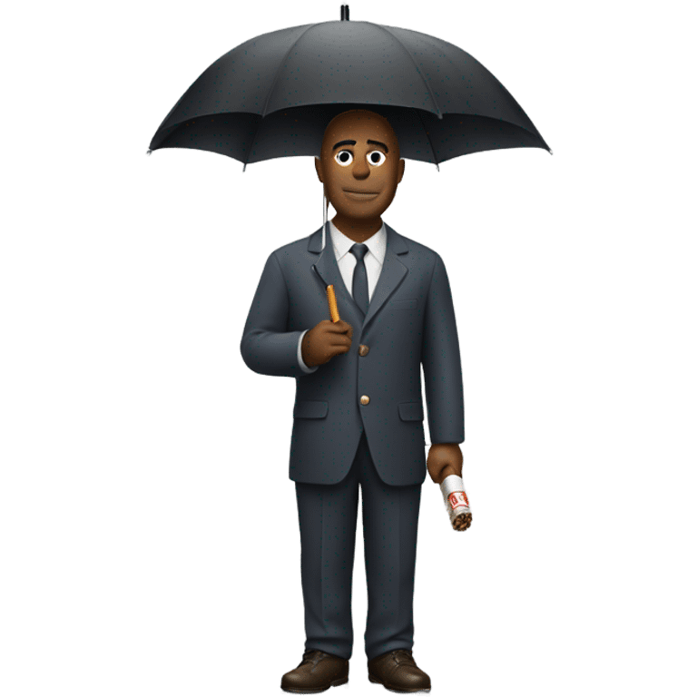 Realistic man with the head of a cigarette holding an umbrella emoji