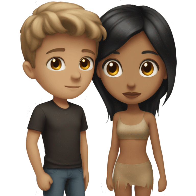 White boy with brown kissing tan girl with black hair emoji