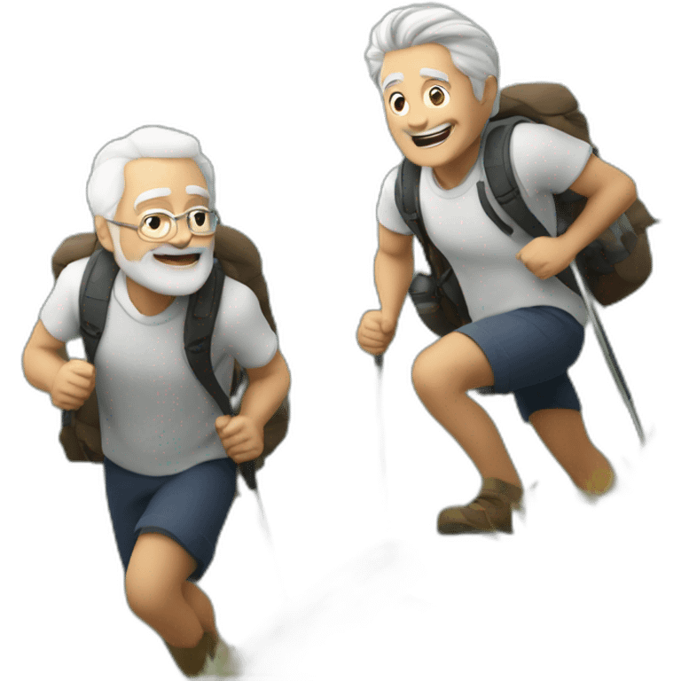 A Old white hair men and a Younger brown haired men hiking up a hill emoji