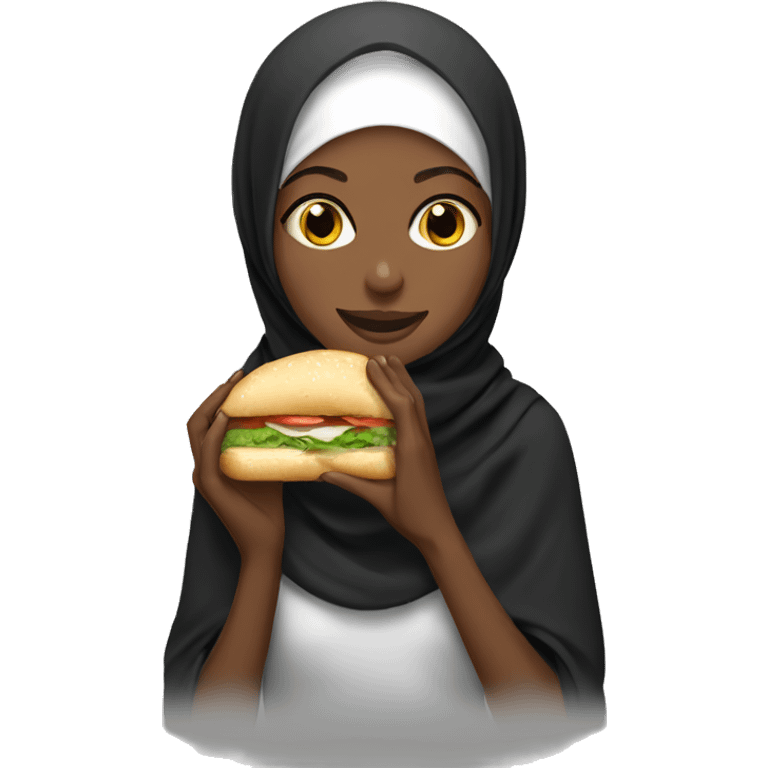 Black Hijabi eating sandwich emoji