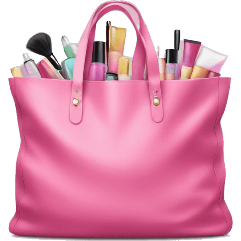 large pink bag filled with cosmetics emoji