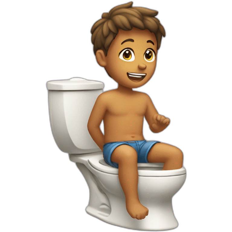 Boy sits on childish plastic potty emoji