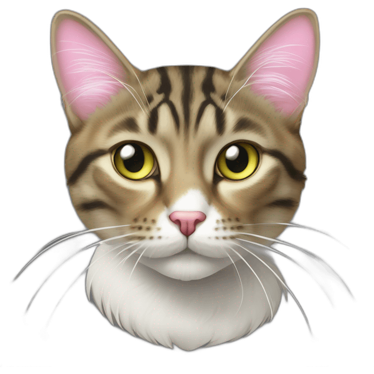 cat Tabby (Mainly black and brown) fluffy cat pink-nose light-green&yellow-eyes,-white-long-whiskers,-white-spots-near-the-nose,sharp chin.,long ears,sharp of the eyes emoji