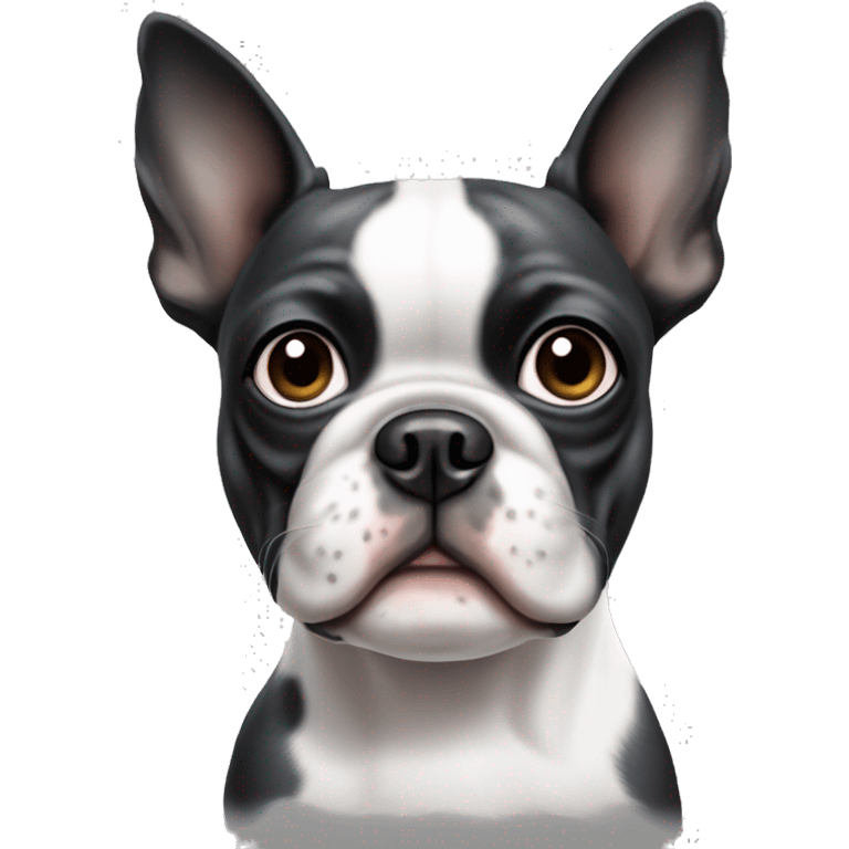 Boston terrier dog white with a grey patch over his left eye and ear emoji