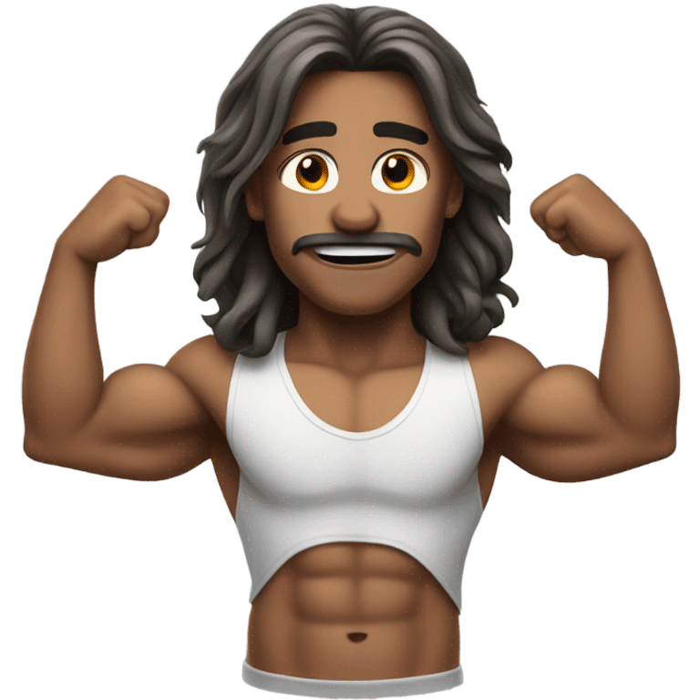 mid long hair, muscles emoji