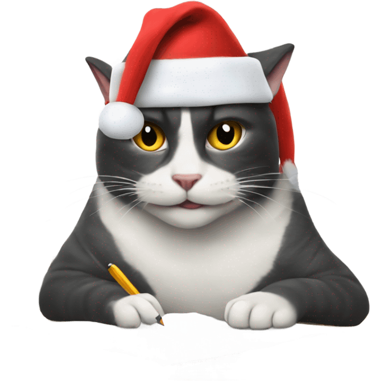 cat writing a shark with santa hat  emoji