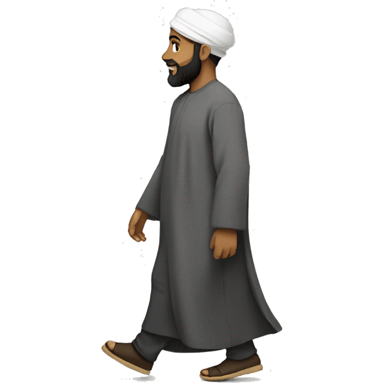 sideview of a bearded muslim man in a thobe walking. emoji