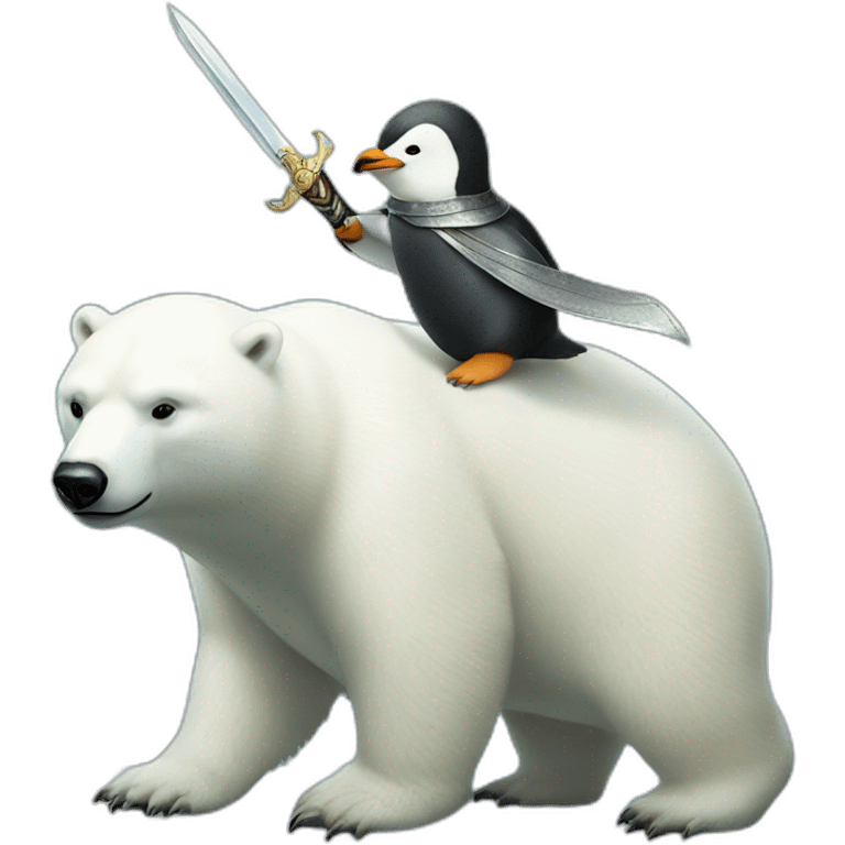 penguin knight with a sword riding a polar bear emoji