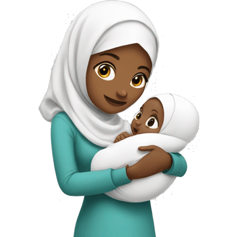 a white hijabi woman holding a baby emoji