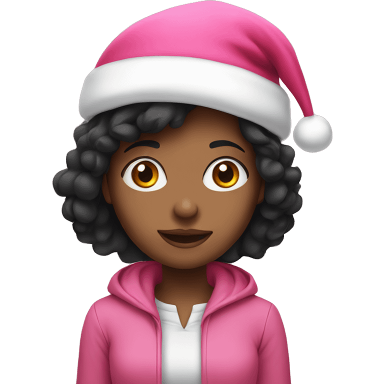 Black haired girl with a pink Santa hat emoji