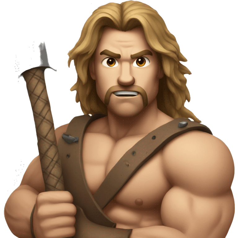 Muscular man with axe, long hair and eyes are small  emoji