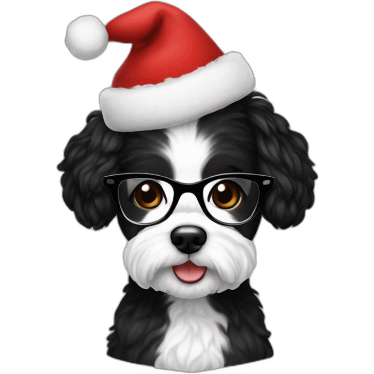 woman-black hair-christmas hat-with glasses-with bichon dog-white-smile emoji