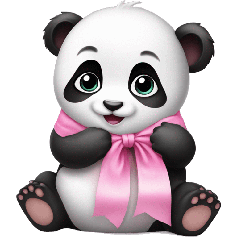 Baby panda with pink boww  emoji