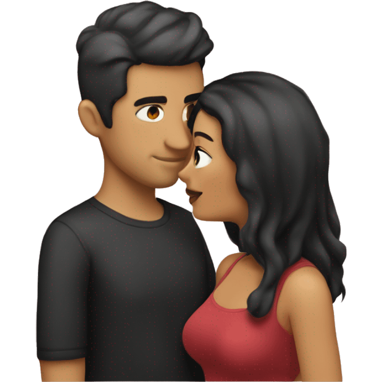 a woman with dark blonde hair kissing a guy with black hair and slanted eyes  emoji