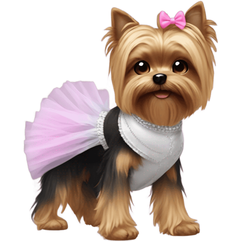 yorki with a tutu and gloves on paws  emoji