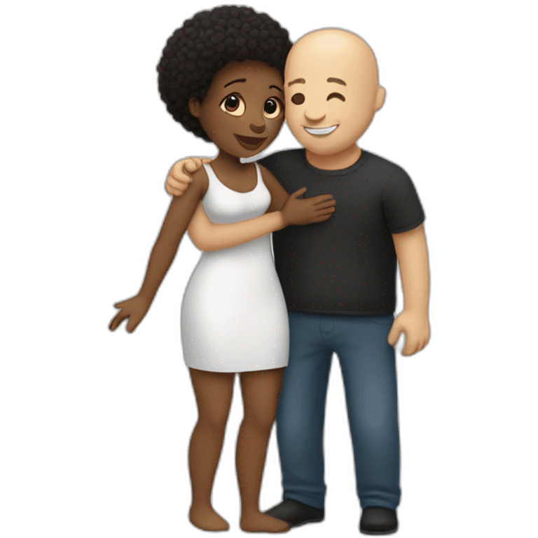 a hug from a black woman in a tight dress to a white man with no hair and a beard emoji