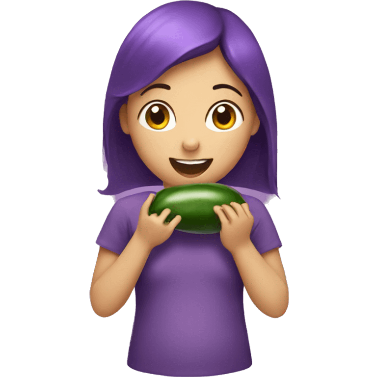 Girl eating eggplant emoji