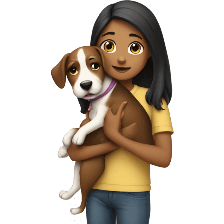 Girl hugs dog emoji