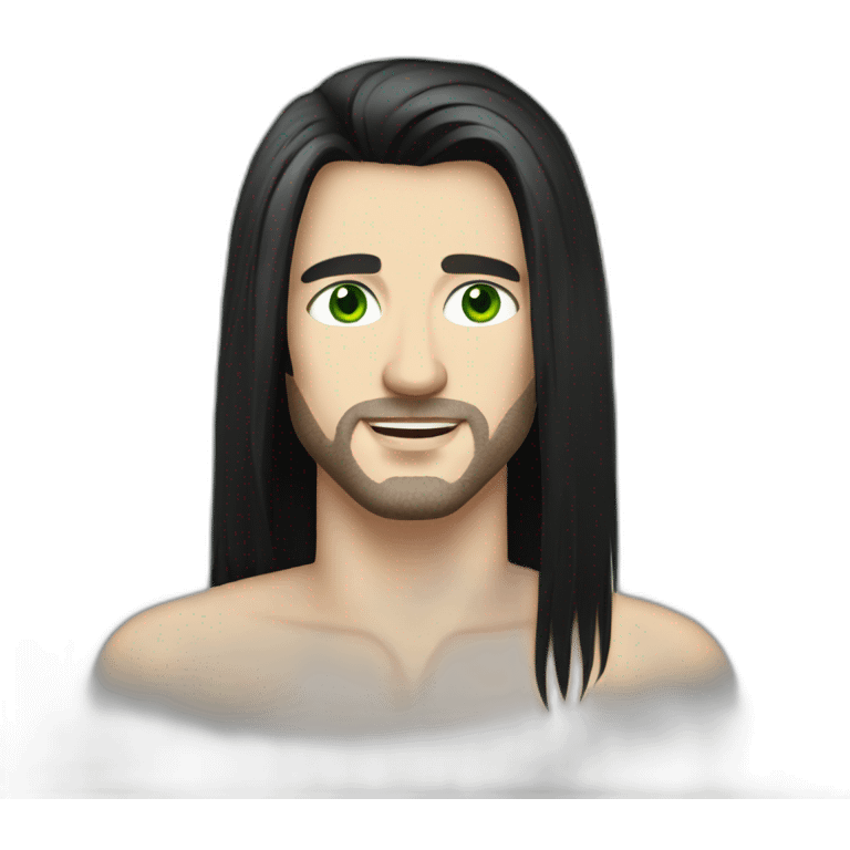 handsome man with long black haircut, white skin and green eyes emoji