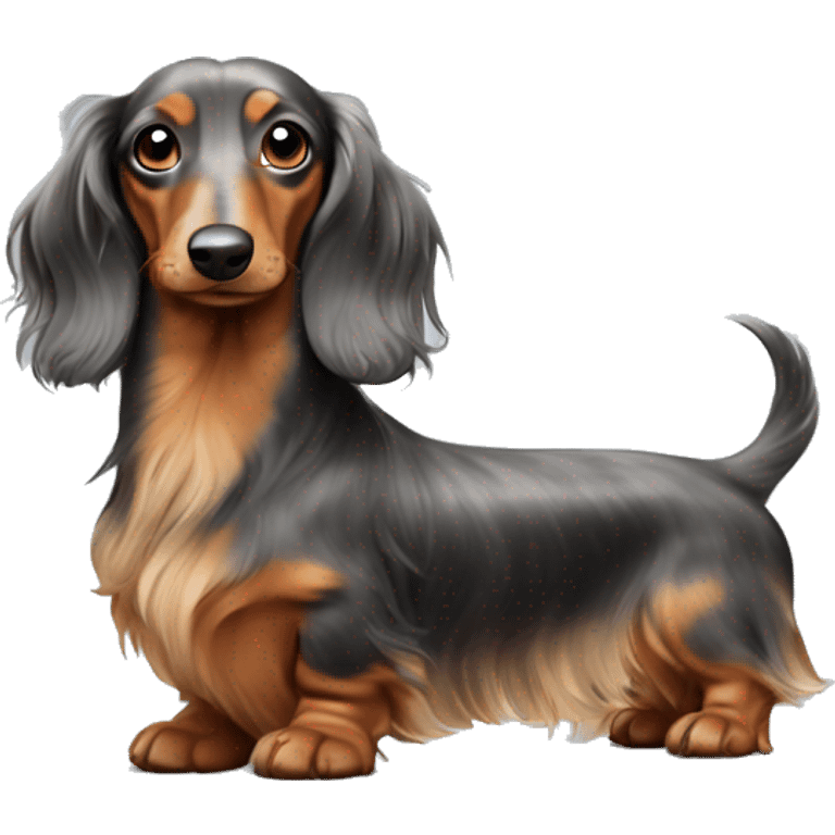 Long-haired merle dachshund with little one  emoji