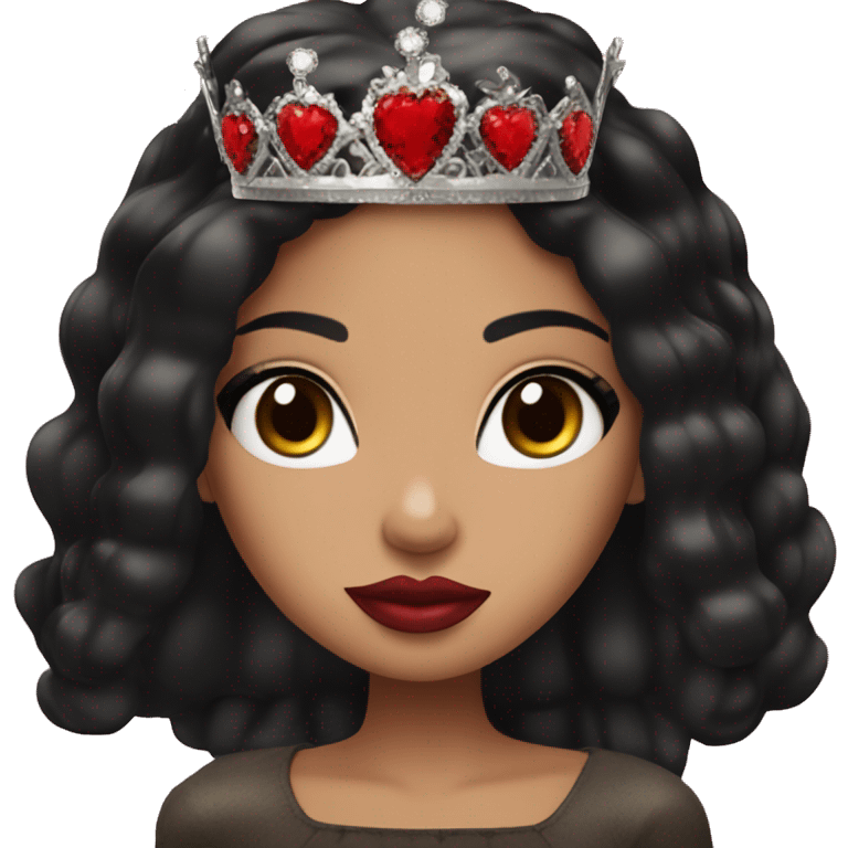 Bratz inspired Girl has straight black hair and dark brown eyes wearing a crown with red lipstick on her lips emoji