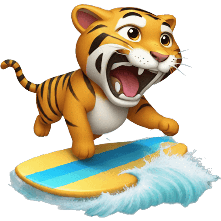 a tiger laughing on a surf board emoji